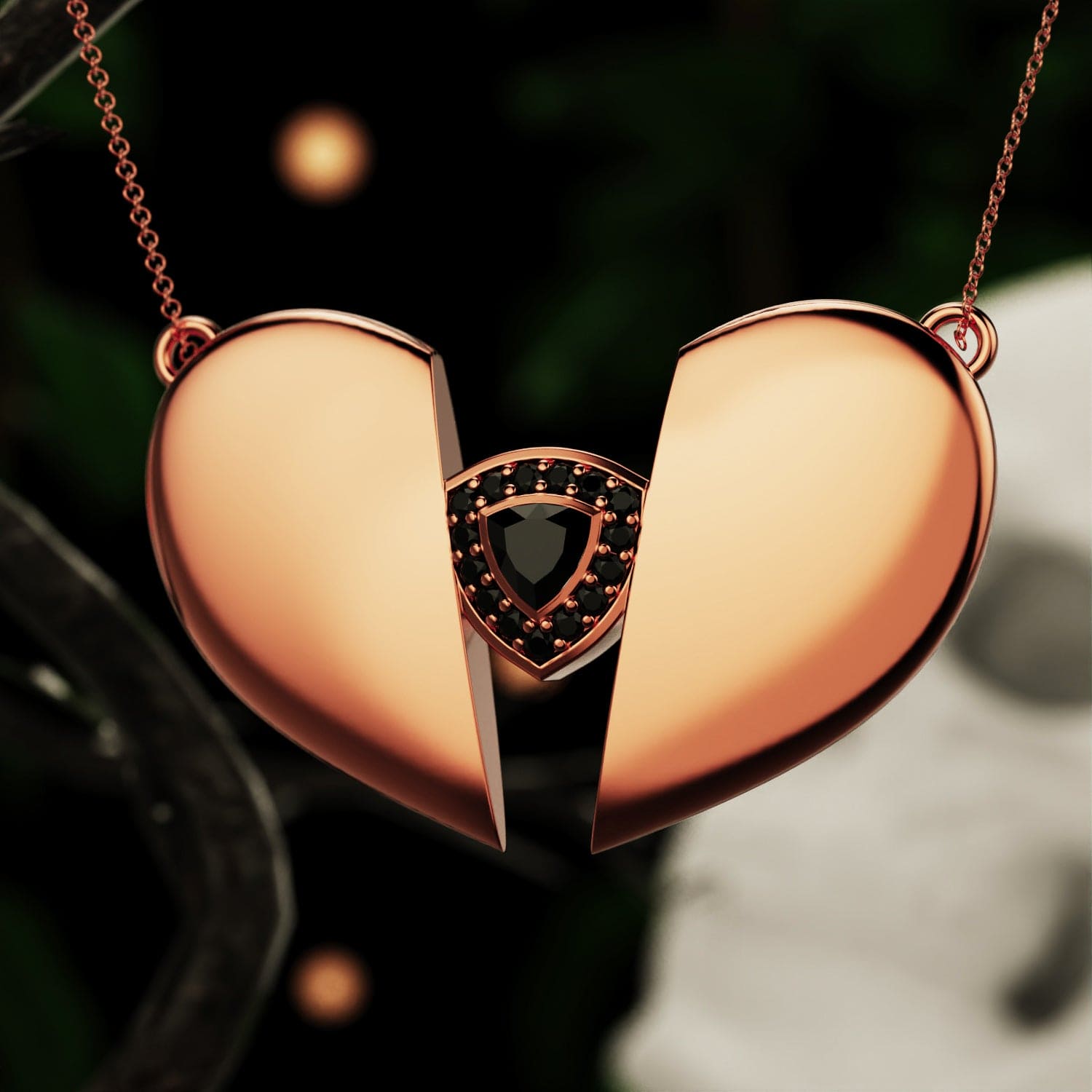 Collier Cœur Trinity Diamant Noir Ange Déchu - Larme de Minuit