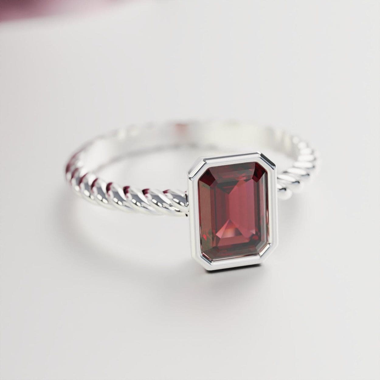 La Solitaire : Bague Rubis Taille Émeraude - Argent Sterling S925