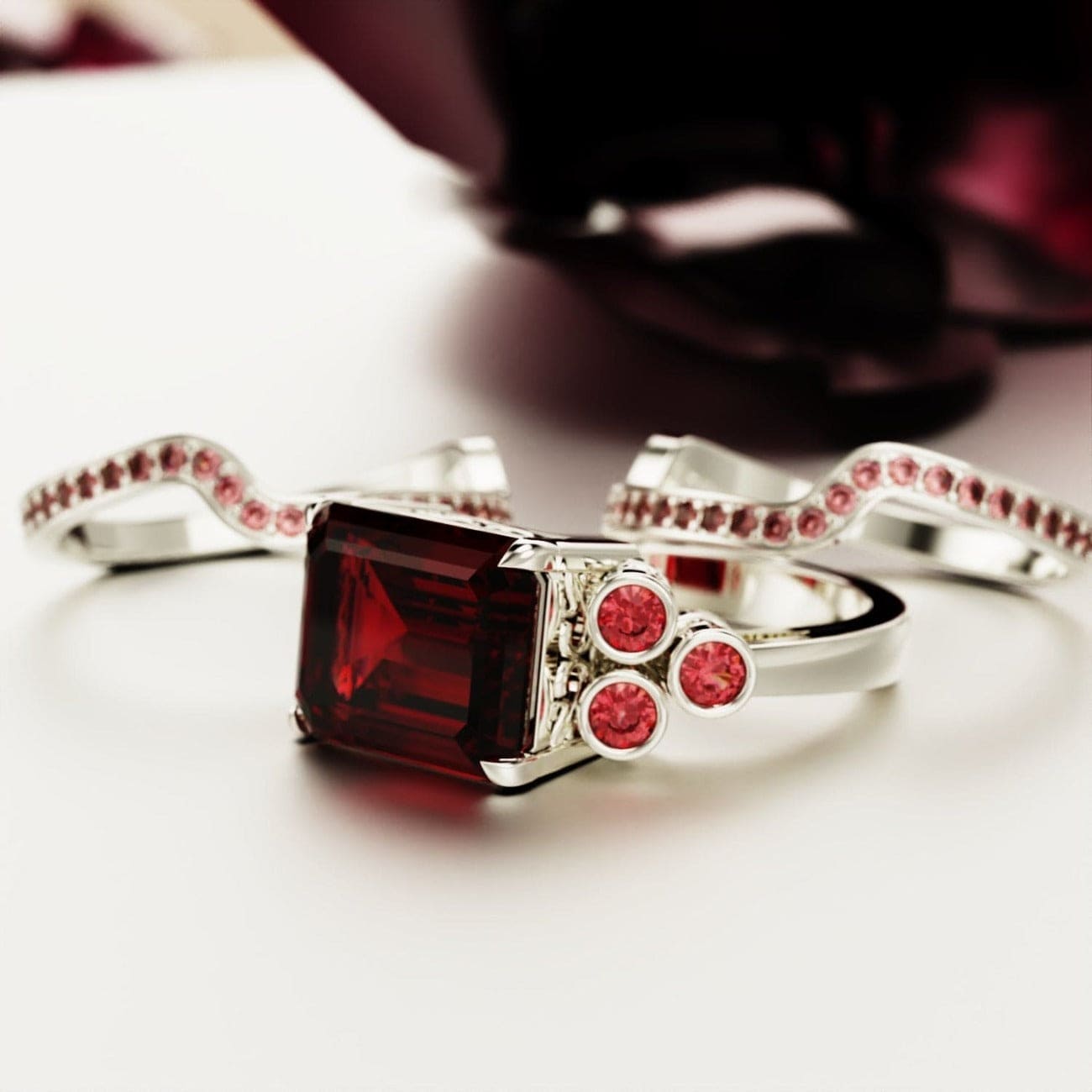 Amour Pourpre : Bague Rubis Taille Émeraude - Argent Sterling S925