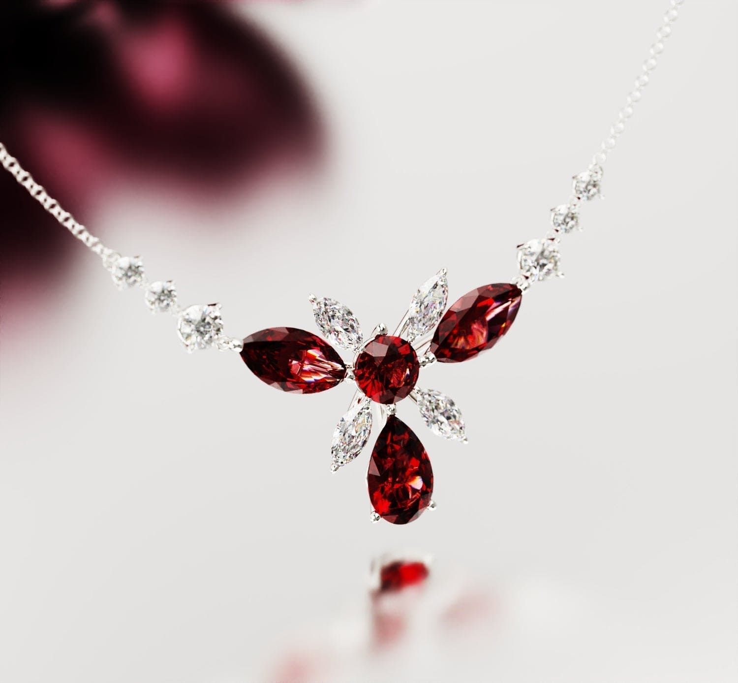 Collier Grenat Rond Floral Écarlate - Argent S925