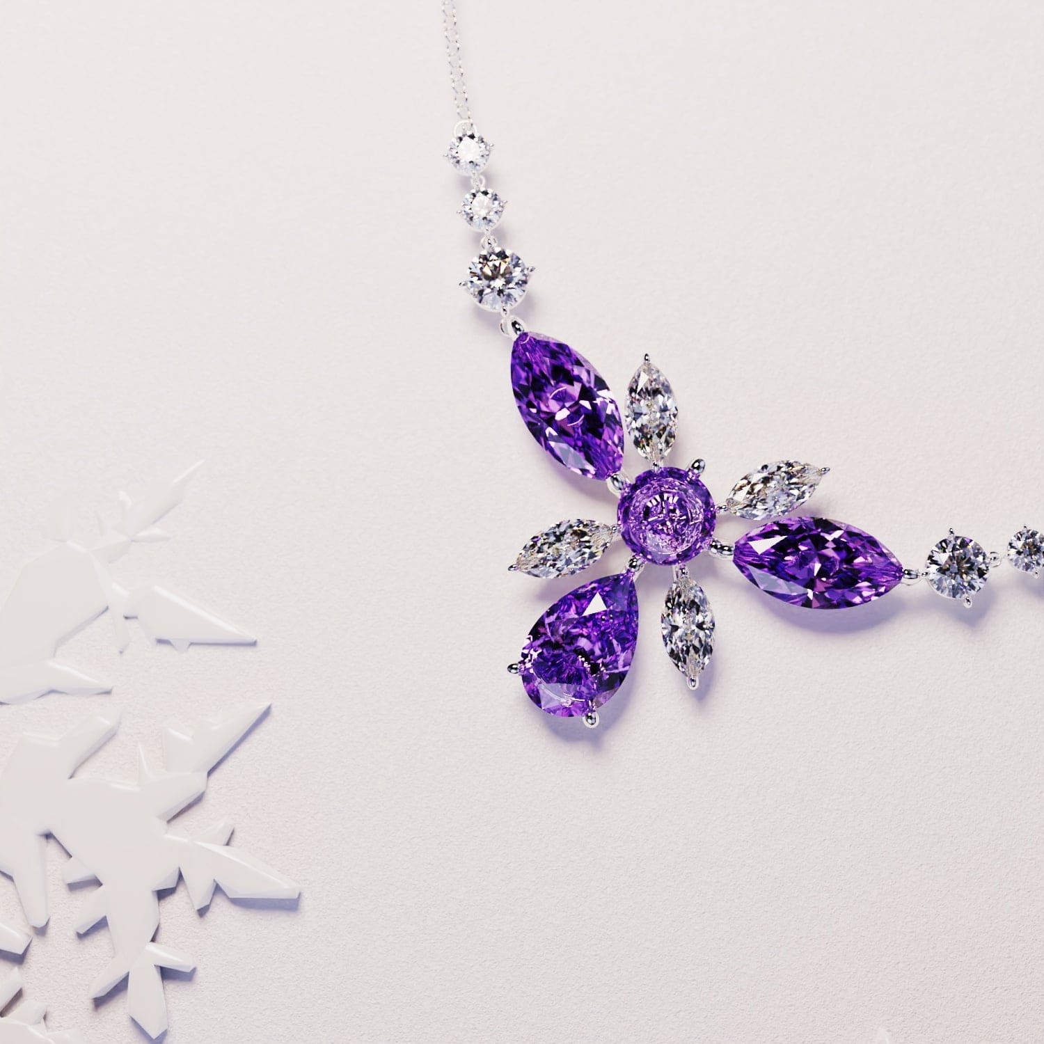 Blossom : Collier Floral Taille Brillant - Argent Sterling S925