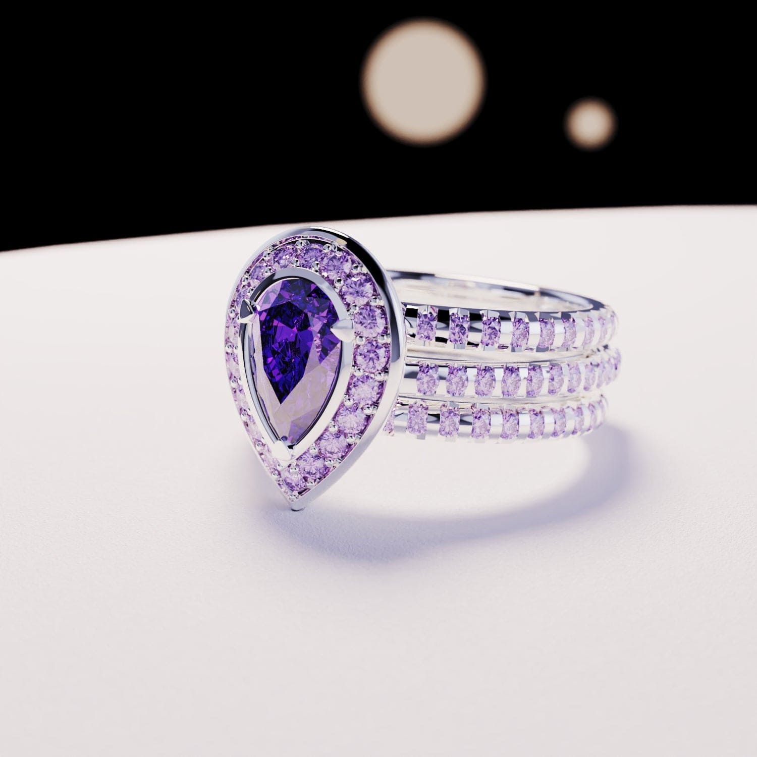 Violet Tear: Pear Cut Amethyst Ring - S925 Sterling Silver