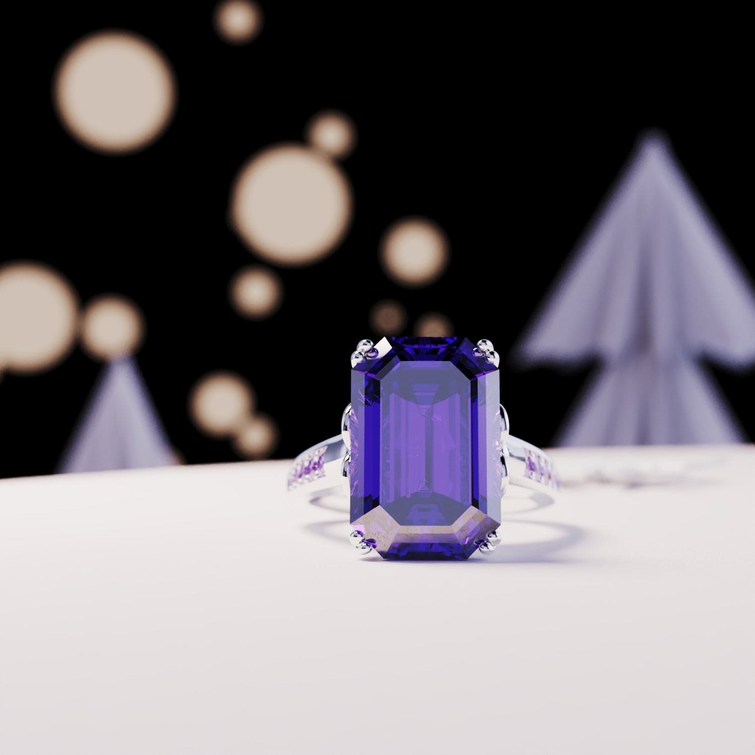 Violet Dream: Emerald-Cut Sculpted Ring - S925 Sterling Silver
