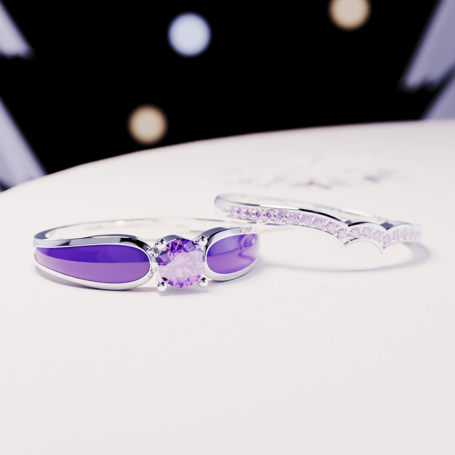 Violet Lagoon: 2-Piece Set Ring - S925 Sterling Silver