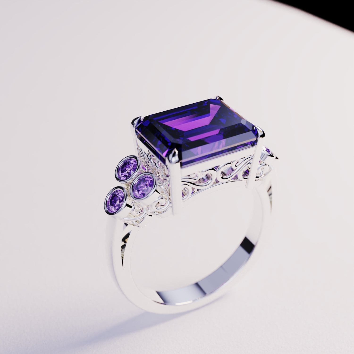 Violet Love : Ensemble de trois bagues taille émeraude - Argent sterling S925