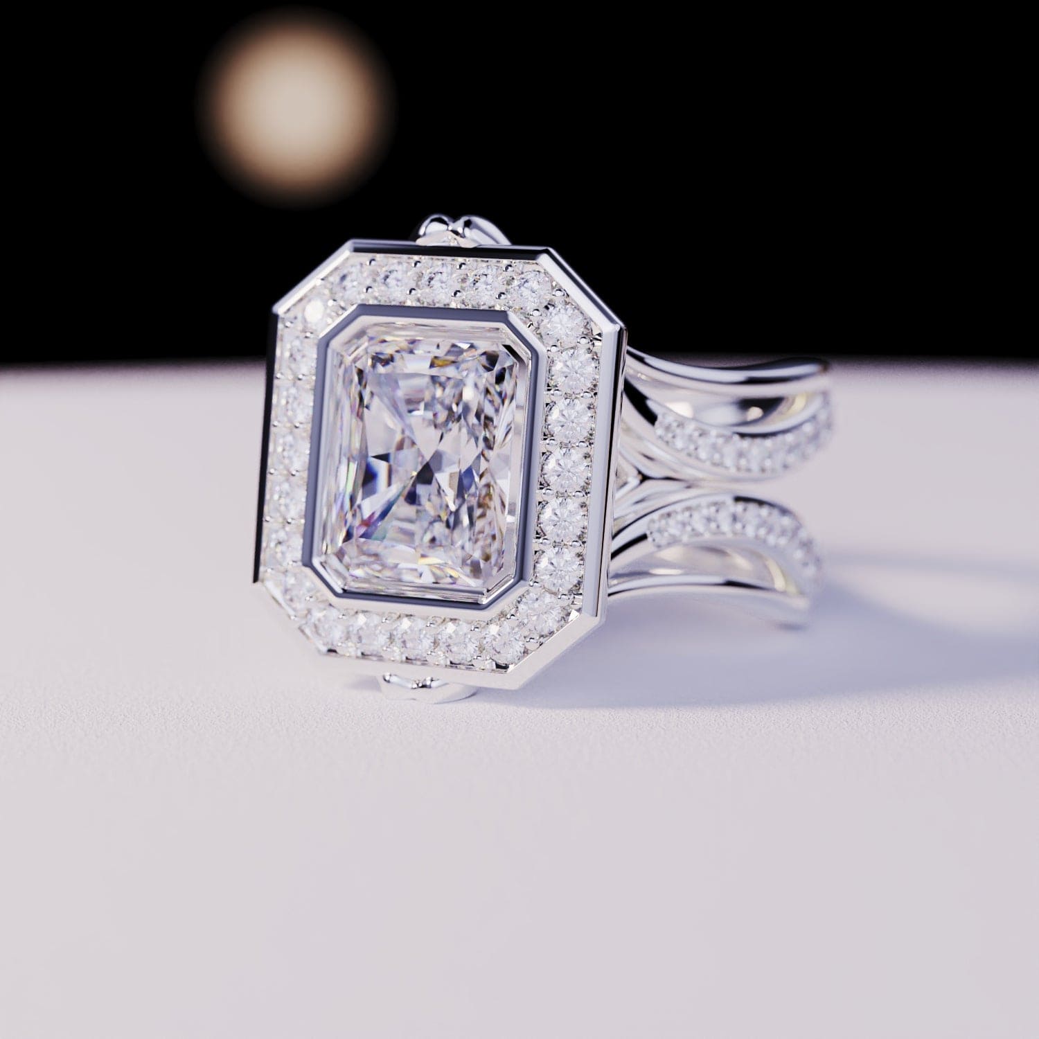 Éclat Élyséen : Bague Diamant Taille Émeraude - Argent Sterling S925
