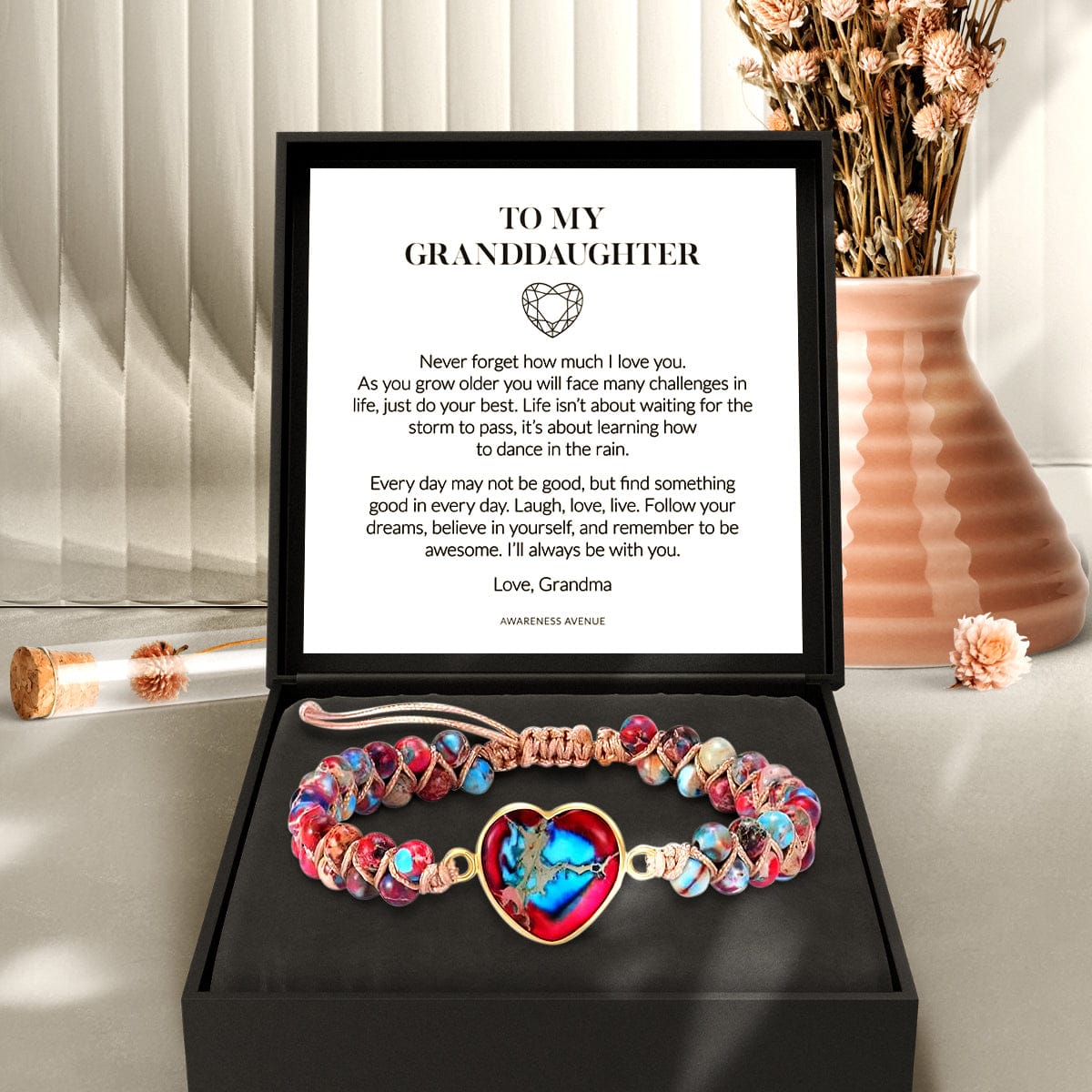 À Ma Petite-Fille | Je T'aime Pour Toujours | Bracelet Coeur en Jaspe