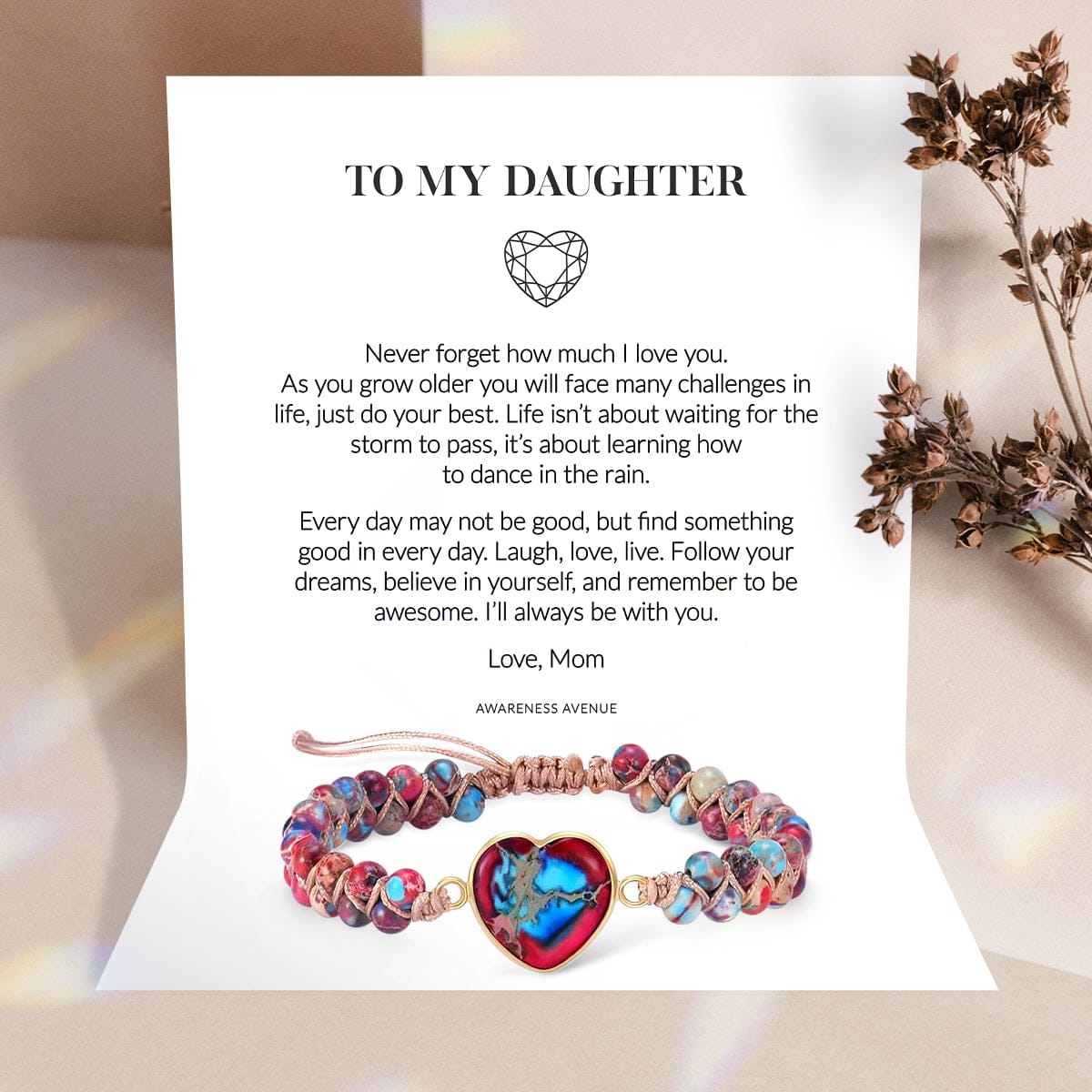 À ma fille | Je t'aime pour toujours | Bracelet Cœur Jasper
