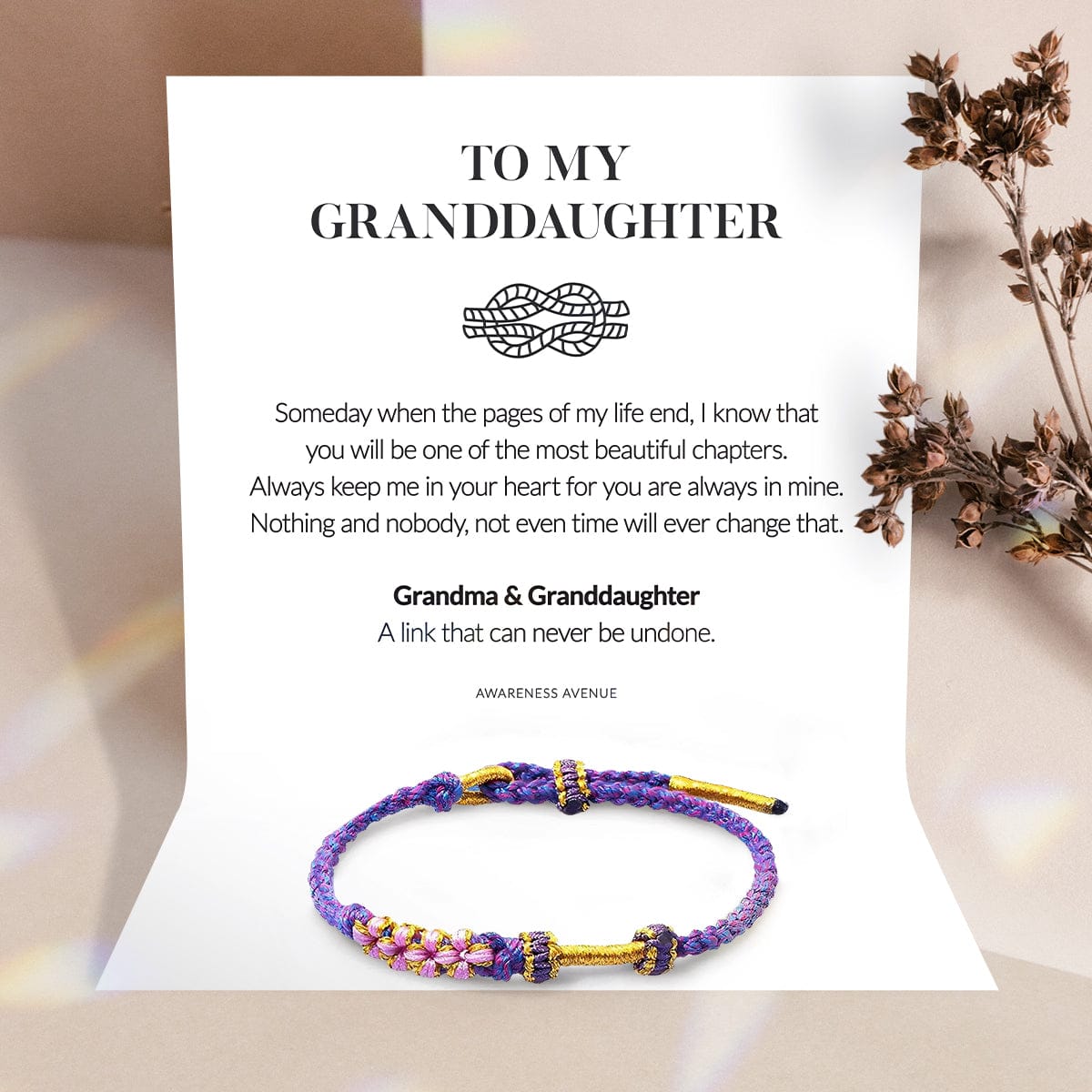 Petite-fille | Un lien indéfectible | Bracelet Nœud Fleur de Pêcher