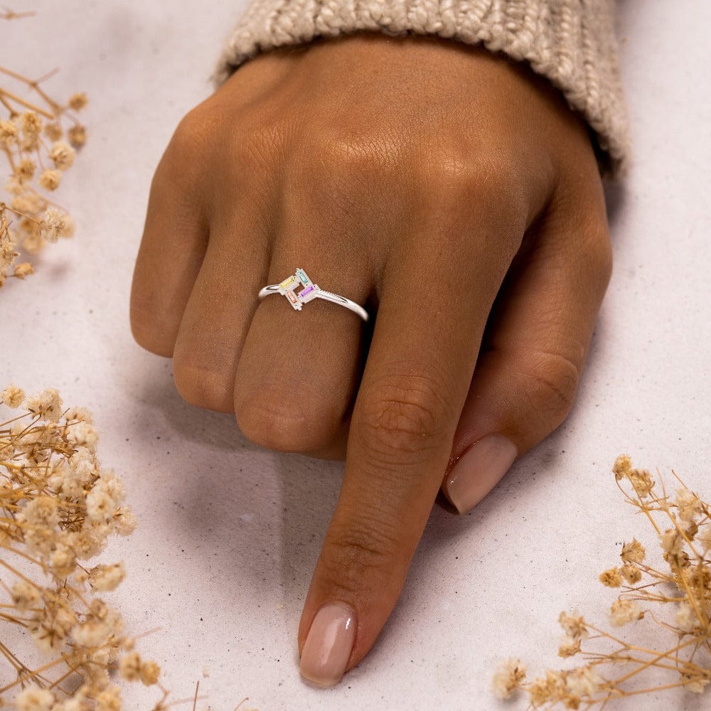 Personnalisable | S925 | Bague 3-6 Pierres de Naissance Baguette