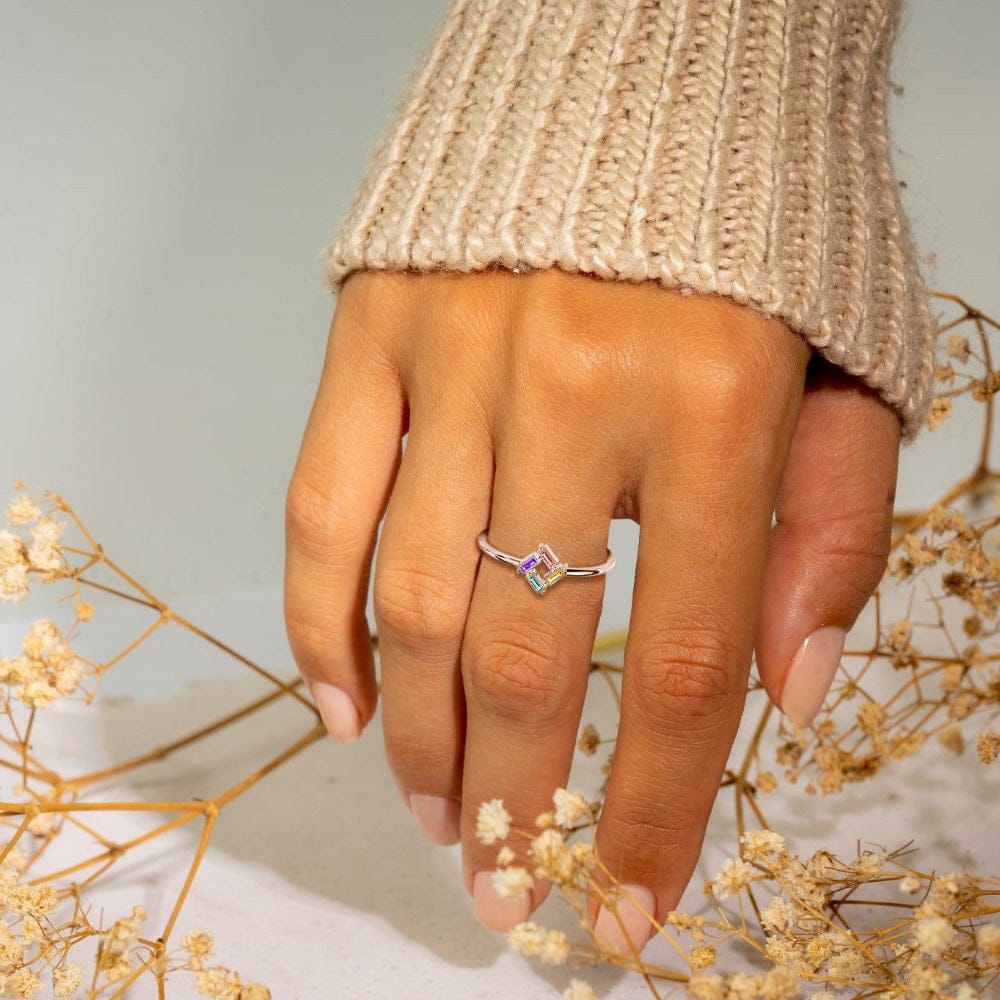 Personnalisable | S925 | Bague 3-6 Pierres de Naissance Baguette