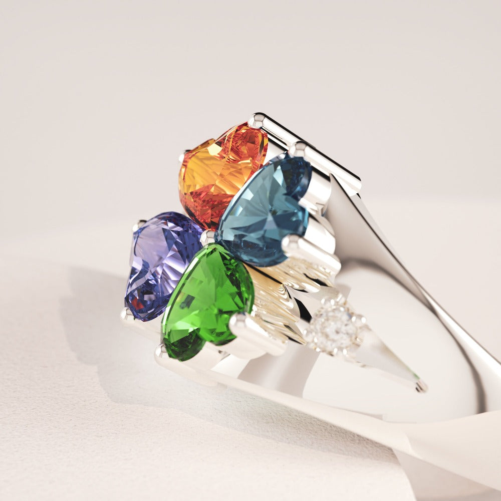 Bague trèfle personnalisée S925 Fête des Mères avec pierres de naissance