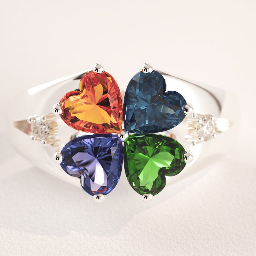 Bague trèfle personnalisée S925 Fête des Mères avec pierres de naissance
